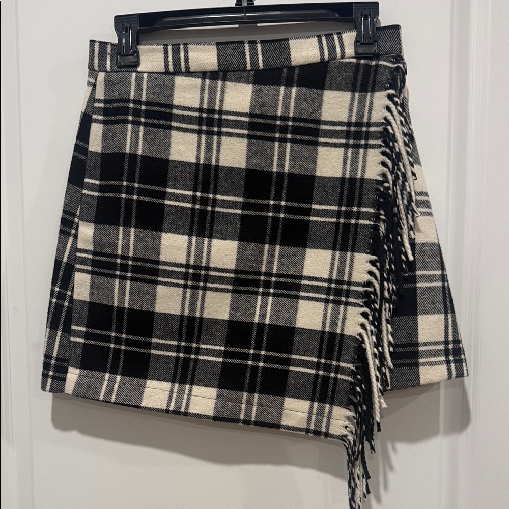 ANTONIO MELANI Black and White Asymmetrical Plaid Skirt